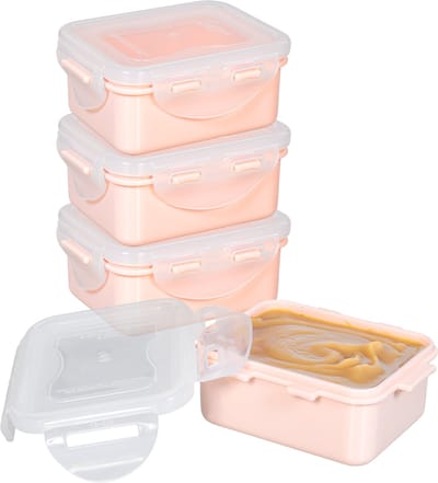 Lock&Lock Babyvoeding Bewaarbakjes - Diepvriesbakjes - Lekvrij - BPA vrij - PFAS vrij - 180 ml - Set 4 stuks - Babyhapjes bewaarbakjes - Melkpoeder - Moedermelk - Invriezen - Snackdoosjes - Snackbox - Pastel Roze