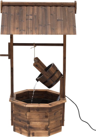 Killogood Houten buitenfontein tuinfontein met kabbelend water decoratieve kom ornamenten pomp waterspel terrasfontein voor tuin terras gazon 68 x 57 x 118 cm bruin