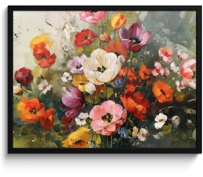 Poster in lijst - Fotolijst 70x50 cm - Posters - Vrolijk boeket - Dynamisch - Subtiele kleurspatten - Posterlijst zwart - Decoratie - Wanddecoratie woonkamer - Muurdecoratie slaapkamer