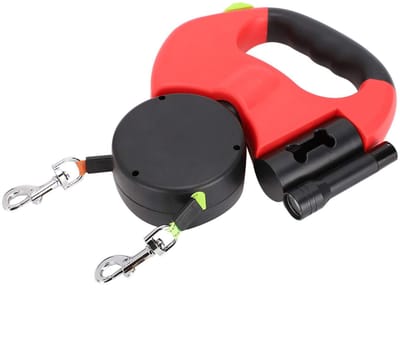 Dailygoods- Hondenriem Intrekbaar - Tweekoppige Heavy-Duty Looplijn - Klitvrij - Eenhandige Rem - Geschikt voor Kleine/Huisdieren - Tot 10 Meter