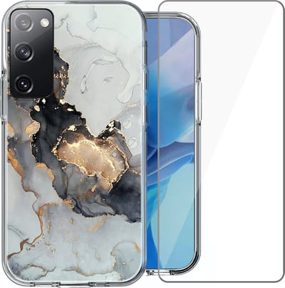 Hoesje geschikt voor Samsung Galaxy S20 FE - Siliconen Shock Proof Case Back Cover Hoes Marmer Goud + Screenprotector Gehard Glas Screen Protector