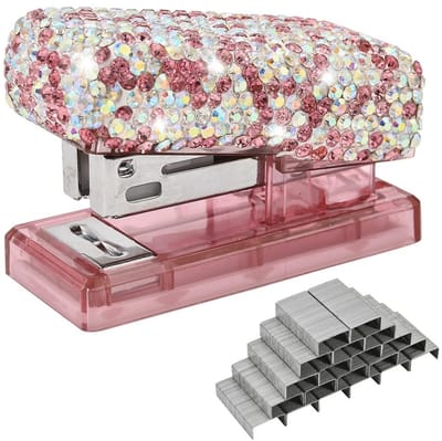 Allecto - Kleine mini-nietmachine - Glitter nietmachine - Compact en stijlvol - Roze - Nietmachine set met 1000 nietjes - Perfect voor kantoor en t...