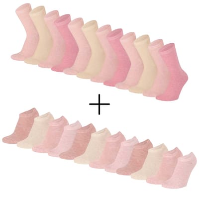 Morethansocks - Dagelijkse sokken bundel kinderen - 12-Paar Kindersokken basic - 12-Paar Sneakersokken kinderen - Biologisch katoen - Maat 23 t/m 38 - Multi Roze - Voordeelbundel