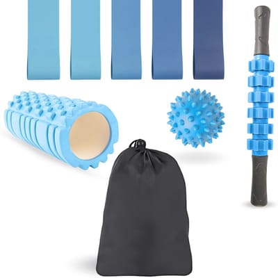 Spiermassagerol set voor herstel en ontspanning, inclusief weerstandsbanden en draagtas
