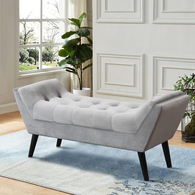 Grijze Ottomaanse Bank - Voetbank Poef - Entree Meubel - Getufte Stof - 49 Inch Two Seater - Grijs