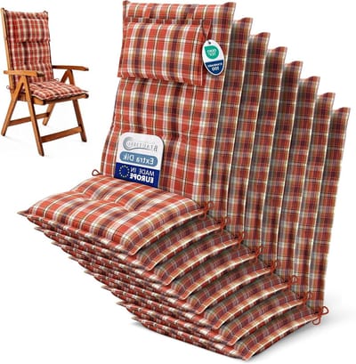 Tuinkussen Hoge Rug - Stoelkussen Set - Comfortabel Zitten - 7cm Dik Schuim - 120x50cm - Rood Groen Gevlamd