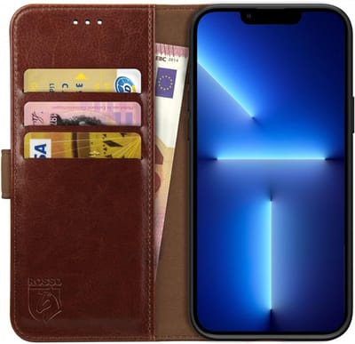 Rosso Element Book Case Wallet Hoesje Geschikt voor Apple iPhone 13 Pro | Portemonnee | 3 Pasjes | Magneetsluiting | Stand Functie | Bruin
