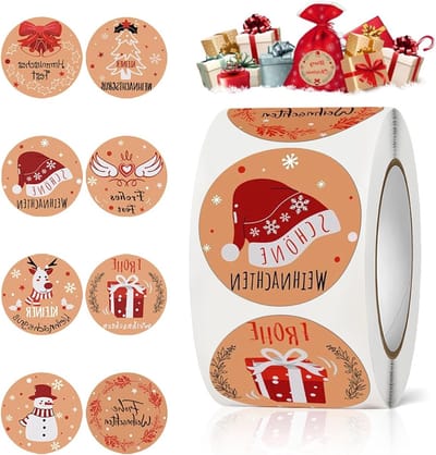 Ronde Kerststickers voor Cadeaus, Versiering en Feestjes - 500 Stuks, Ideaal voor Enveloppen en Decoratie