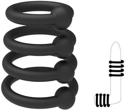 Cockring - Penisring - Set Van 4 - Rubber - BDSM - Zwart - Scrotum Ring