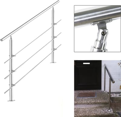 Leuning Roestvrij stalen leuning Trapleuning Voor binnen buiten balkon leuning Trap balustrade 160cm 3 dwarsbalken