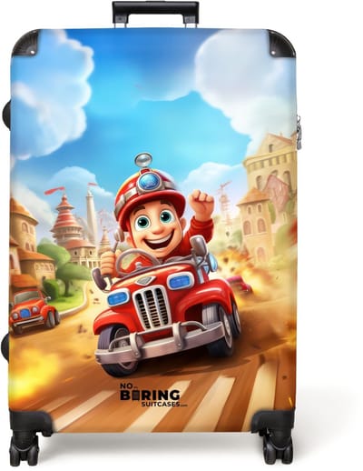 NoBoringSuitcases.com® - Koffer groot - Reiskoffer lichtgewicht - Brandweer - Jongens - Kinderen - Auto - Rolkoffer met 4 wielen - Grote trolley XL - 98 liter bagage