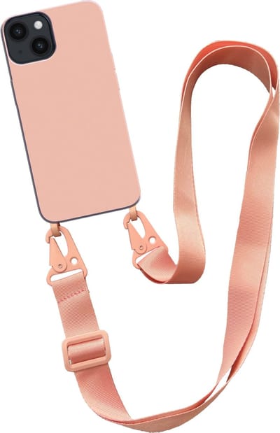 Smartphonica Hoesje met breed koord voor iPhone 13 siliconen back cover met zachte binnenkant - Zalm geschikt voor iPhone 13