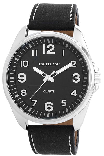 horloge-model 2900283-003-groot model diameter 46 mm-duidelijke wijzerplaat 3 atm waterdicht-zwarte band-zwarte wijzerplaat