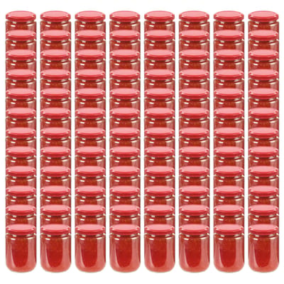vidaXL - Jampotten - met - rode - deksels - 96 - st - 230 - ml - glas