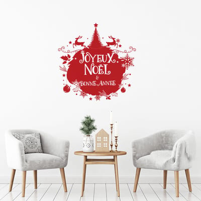Kerstbalsticker, Vrolijk Kerstmis en een Gelukkig Nieuwjaar - Kerststickers - feestdecoraties - 100x100cm