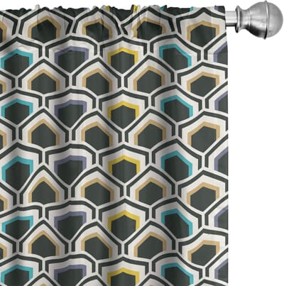 ABAKUHAUS Geometrische Gordijnen – 2x75x175 cm – Microfiber, Halfschaduw, Zwart Blau Geel