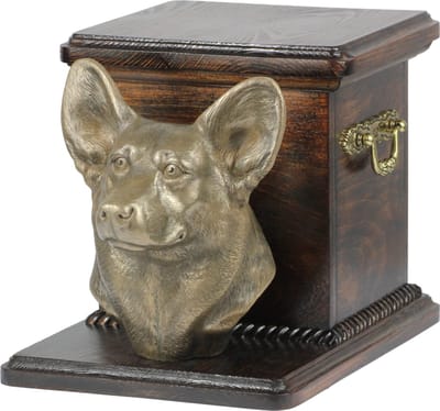 Elegante urn voor Pembroke Welsh Corgi met hondenstatuette