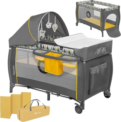 4-in-1 Campingbedje met Verschoontafel, Organizer & Moskitonet - Compact Opvouwbaar met Wielen en Draagtas