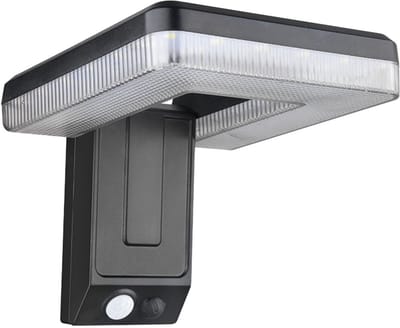 Waterdichte, op zonne-energie werkende buitenwandlamp met bewegingssensor | Beveiligingslamp met bewegingssensor | Opvouwbaar ontwerp, geschikt voor trappen, balkons en terrassen | Geen stroom nodig voor installatie | Weerbestendige zwarte LED-lamp