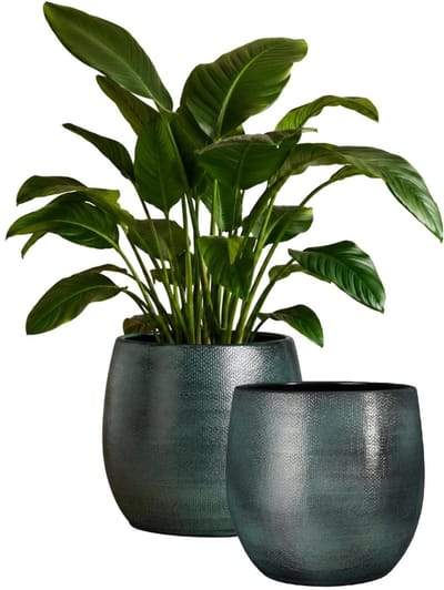Mica Decorations Plantenpot - 2x - keramiek - donkerblauw glans / ribbels - D31 x H32 cm - bloempot Porto