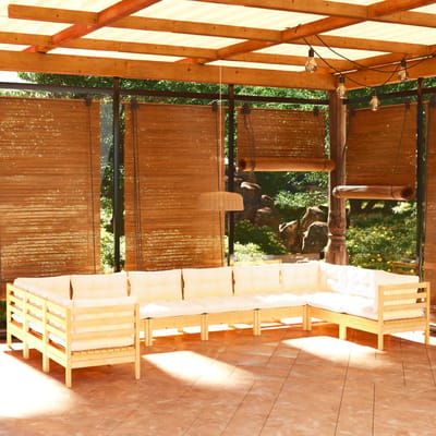 vidaXL - 10-delige - Loungeset - met - crèmekleurige - kussens - grenenhout