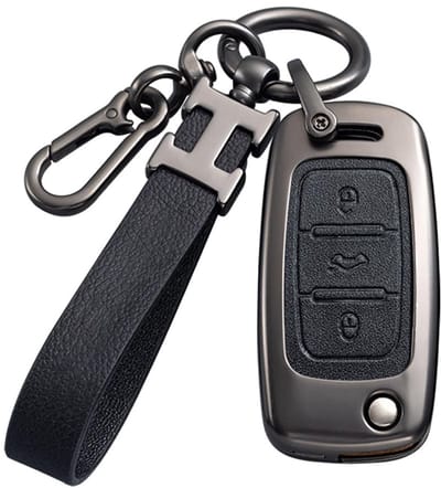 Dailygoods - Zwarte autosleutelhoes compatibel met VW Volkswagen Polo Golf 4/5/6 Multivan T5 Caddy Jetta Bora Superb Passat Skoda Fabia Seat Ibiza 3 knoppen omklapbare sleutelbescherming van zinklegering