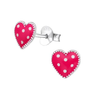 Aramat Jewels | Oorbellen | 925 Zilveren Hartjes Oorbellen Emaille Diverse Kleuren - Hart Oorstekers | Roze/Wit-6mm | | | Zilver | Kinderen, Volwassenen | Verkleurd niet