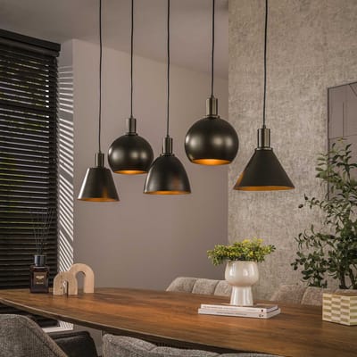PS-Collection Hanglamp Metallo - Brons Metaal - 5-lichts - hanglampen eetkamer, hanglamp zwart, hanglampen woonkamer, hanglamp slaapkamer, hanglamp rotan, hanglamp hout, hanglamp industrieel, hanglamp glas, hang lamp