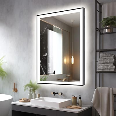 LED Badkamerspiegel Zwart Aluminium Frame - Dimbare Verlichting & Anti-Condens