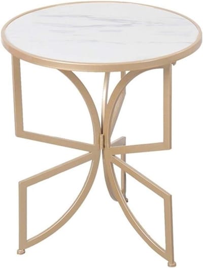 Marmeren bijzettafel - Ronde salontafel - Woonkamer decoratie - Duurzaam metalen frame - 50x50x58cm - Goud