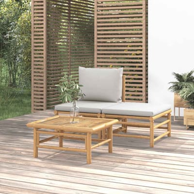 vidaXL - 3-delige - Loungeset - met - kussens - bamboe - lichtgrijs