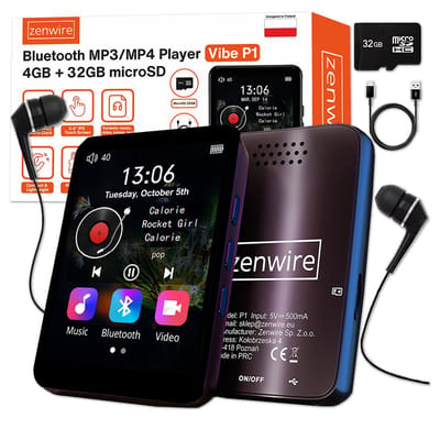 Zenwire® MP4 Speler 36 GB – 2.4″ TFT Display – Bluetooth 5.0 – FM Radio – Dictafoon – microSD tot 128 GB – HiFi Geluid – Koptelefoon Inbegrepen – USB-C Oplaadbaar