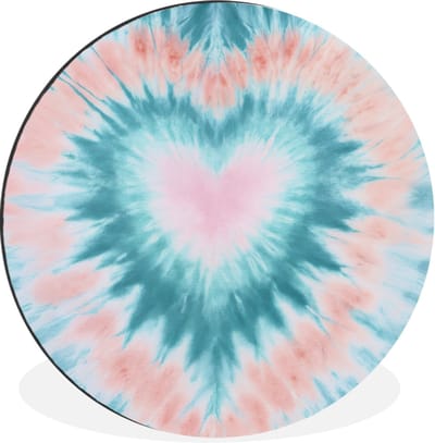 WallCircle - Wandcirkel - Muurcirkel - Hartvormig - Tie dye - Pasteltinten - Lichtgroen - Aluminium - Dibond - 30x30 cm - Binnen en Buiten