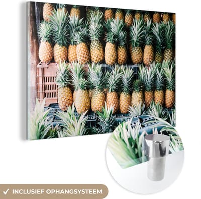 ® Glasschilderij 180x120 cm - Schilderij acrylglas - Ananas - Fruit - Mexico - Foto op glas - Muurdecoratie woonkamer - Wanddecoratie slaapkamer - Schilderijen
