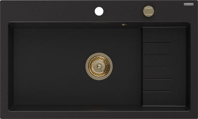Mexen Omar granieten gootsteen 1-kompartiment 800 x 480 , zwart, gouden sifon - 6520801005-77-G