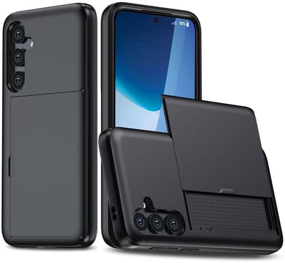 Hoesje met Kaarthouder Slider Geschikt voor Samsung Galaxy S25 FE | Back Cover Pasjeshouder Achterkant | Kaarthouder voor Twee Pasjes | Zwart