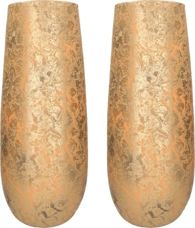 Mica Decorations Vaas - 2x - keramiek - flakes - goud - D21 x H55 cm