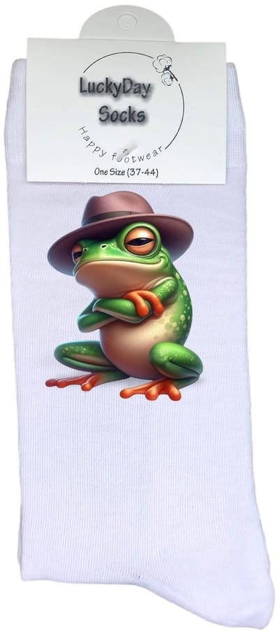 Luckyday Socks - Unisex sokken - Kikker met Hoed - cadeau sokken - Maat 37-44