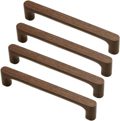 Vier meubelgrepen en deurgrepen van walnoothout, met voorgeboorde gaten van 160 mm, geschikt voor keukenkasten, lades en commodes.