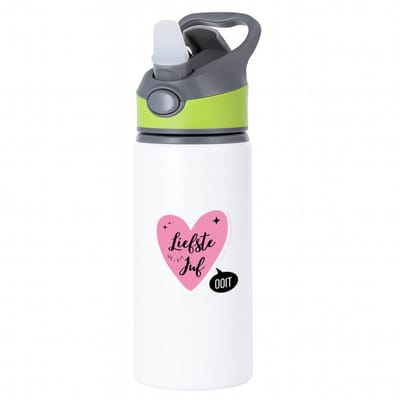 Hacebo® - Liefste juf ooit waterfles met rietje groen - Juf - beste juf - school - verjaardagscadeau - afscheidscadeau - kado - gift - water fles - 650ML