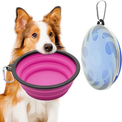 2 stuks grote opvouwbare hondenbak, 1000 ml, opvouwbare hondenreiskommen, draagbare watervoerbak voor honden met karabijnhaak, voerbeker voor huisdieren voor reizen, wandelen, wandelen