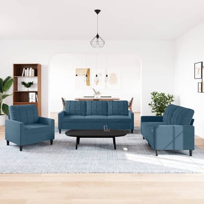 vidaXL - 3-delige - Loungeset - met - kussens - fluweel - blauw