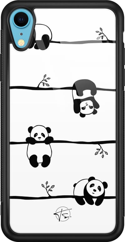 Hoesje geschikt voor iPhone XR - Panda - Luxe Hard Case - Print - Zwart, Wit - Mooie Telefoonhoesjes