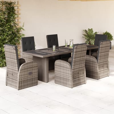 vidaXL - 7-delige - Tuinset - met - kussens - poly - rattan - grijs