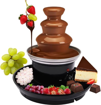RWB® Cocoladefontein - Chocolade Fondue - Luxe Chocoladefontein - Zwart en Zilver - 26 x 26 x 27.2 cm