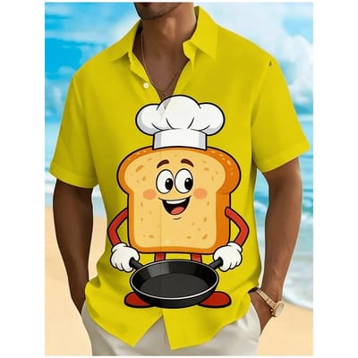Chemise à manches courtes imprimée style dessin animé jaune vif pour homme Chemise hawaïenne amusante et ample pour les vacances 5XL yellow
