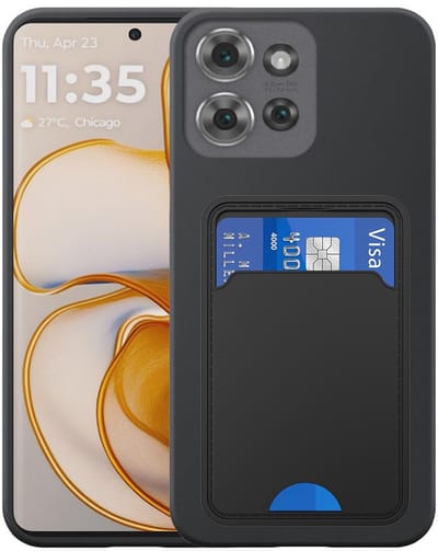 Geschikt voor Motorola Edge 50 Telefoonhoesje met TPU Pasjeshouder - Flexible Back Cover Case Siliconen TPU with Cardslot - Zwart - Smartphonica geschikt voor Motorola Edge 50
