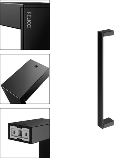 KEUCO Handdoekhouder van metaal, zwart mat, eenarmig, verticaal, 45 cm hoog, voor badkamer en gastentoilet, wandmontage, Edition 11 Black Selection