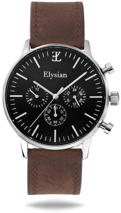 Elysian - Horloge Heren - Zilver - Vintage Leer - Waterdicht - Krasvrij Saffier - 43mm