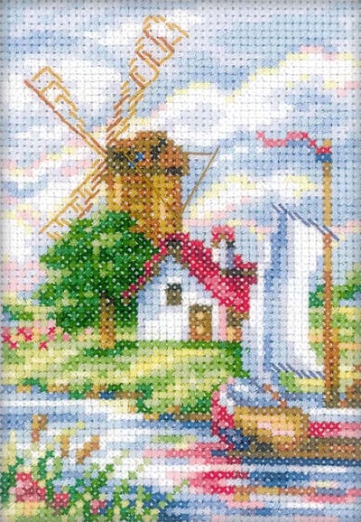 RTO - Borduurpakket met telpatroon - 26.EH310 - Voorgesorteerde DMC Garens - Hollands landschap - Aida - 3.5 cm x 5.1 cm - DIY Kit